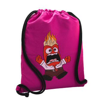 Inside Out θυμός, Τσάντα πλάτης πουγκί GYMBAG Φούξια, με τσέπη (40x48cm) & χονδρά κορδόνια