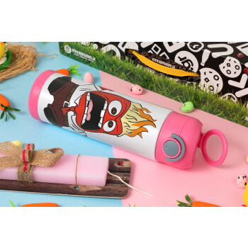 Inside Out Angry, Easter candle, Childrens hot water bottle, stainless steel, with safety straw, PINK (500ml)