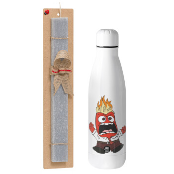 Inside Out Angry, Easter Set, metallic stainless thermos bottle (500ml) & scented flat Easter candle (30cm) (GRAY)