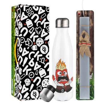 Inside Out Angry, Easter candle, metallic white thermos bottle (500ml) & aromatic flat candle (30cm) (GRAY)