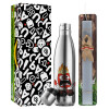 Easter Set, metallic stainless thermos flask (500ml) & scented flat Easter candle (30cm) (GRAY)