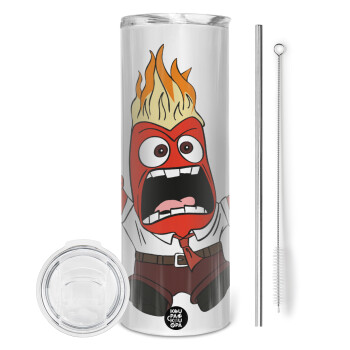 Inside Out Angry, Tumbler stainless steel 600ml, with metal straw & cleaning brush