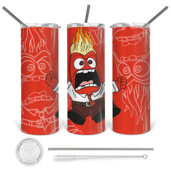 Inside Out Angry, Tumbler stainless steel 600ml, with metal straw & cleaning brush