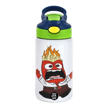 Inside Out Angry, Children's hot water bottle, stainless steel, with safety straw, green, blue (350ml)