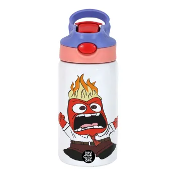 Inside Out θυμός, Παιδικό παγούρι θερμό, ανοξείδωτο, με καλαμάκι ασφαλείας, ροζ/μωβ (350ml)