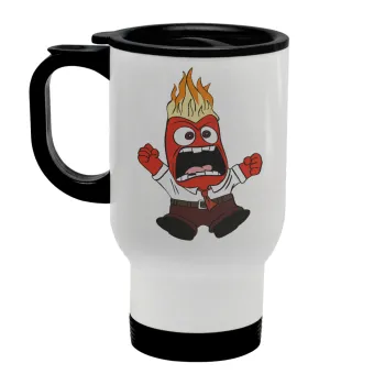 Inside Out Angry, Stainless steel travel mug with lid, double wall white 450ml