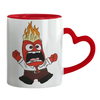 Inside Out Angry, Mug heart red handle, ceramic, 330ml