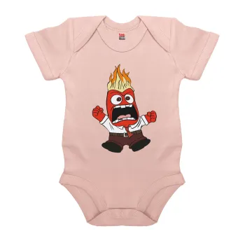 Inside Out θυμός, Βρεφικό φορμάκι μωρού, 0-18 μηνών, ΡΟΖ POWDER, 100% Organic Cotton, κοντομάνικο