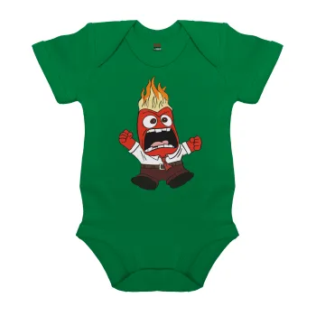 Inside Out θυμός, Βρεφικό φορμάκι μωρού, ΠΡΑΣΙΝΟ, 100% Organic Cotton, κοντομάνικο