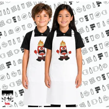 Inside Out θυμός, Λευκή ΠΑΙΔΙΚΗ Ποδιά μακριά Σεφ ολόσωμη με τσέπες