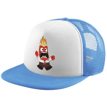 Inside Out Angry, Child's Soft Trucker Hat with Blue/White Mesh (POLYESTER, CHILD, ONE SIZE)