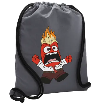 Inside Out θυμός, Τσάντα πλάτης πουγκί GYMBAG ΓΚΡΙ, με τσέπη (40x48cm) & χονδρά κορδόνια