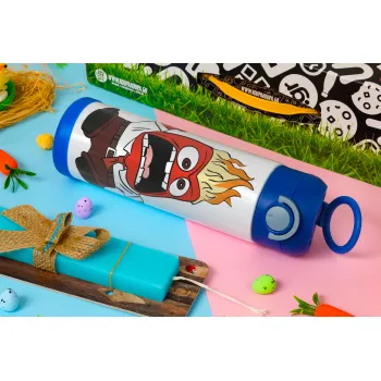 Inside Out θυμός, Πασχαλινή Λαμπάδα με Παιδικό παγούρι θερμό, ανοξείδωτο, με καλαμάκι ασφαλείας, ΜΠΛΕ (500ml)