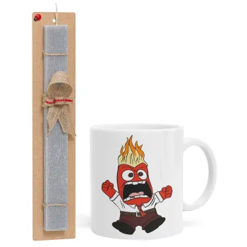 Inside Out Angry, Easter Set, Ceramic Cup (330ml) & Easter aromatic flat candle (30cm) (GRAY)
