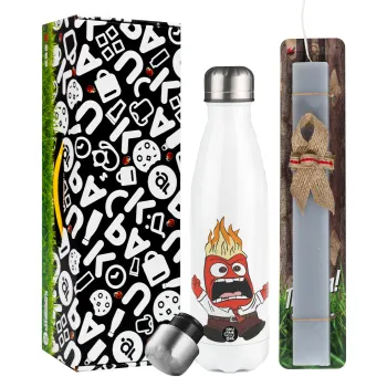 Inside Out θυμός, Πασχαλινή Λαμπάδα με μεταλλικό παγούρι θερμός λευκός (500ml) & λαμπάδα αρωματική πλακέ (30cm) (ΓΚΡΙ)