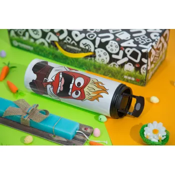 Inside Out θυμός, Πασχαλινή Λαμπάδα με Travel Tumbler θερμό με διπλό καπάκι (600ml, BPA free) & κερί αρωματικό πλακέ (30cm) (ΤΙΡΚΟΥΑΖ)