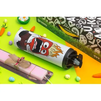 Inside Out Angry, Easter candle,Travel Tumbler 2 Lids, with metal straw & cleaning brush & aromatic flat candle (30cm) (PINK)