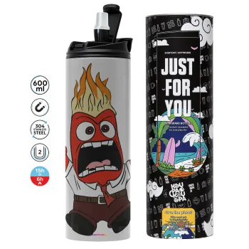 Inside Out θυμός, Tumbler ποτήρι θερμό ΓΚΡΙ από ανοξείδωτο ατσάλι 600ml