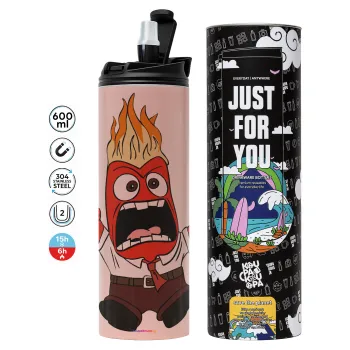 Inside Out θυμός, Tumbler ποτήρι θερμό ΡΟΖ από ανοξείδωτο ατσάλι 600ml