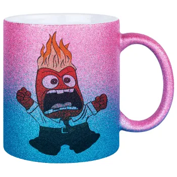 Inside Out θυμός, Κούπα Χρυσή/Μπλε Glitter, κεραμική, 330ml