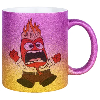 Inside Out Angry, Κούπα Χρυσή/Ροζ Glitter, κεραμική, 330ml