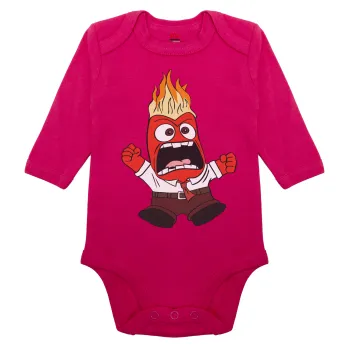 Inside Out θυμός, Μακρυμάνικο βρεφικό φορμάκι, 0-18 μηνών, ΡΟΖ, 100% Organic Cotton