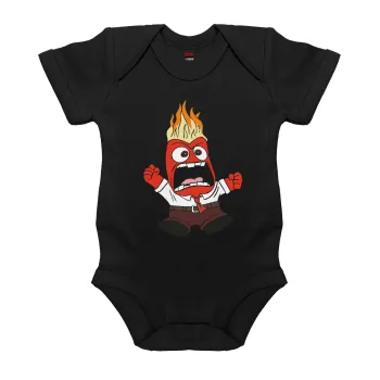 Inside Out Angry, Βρεφικό φορμάκι μωρού, 0-18 μηνών, ΜΑΥΡΟ, 100% Organic Cotton, κοντομάνικο