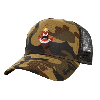 Inside Out Angry, Adult Structured Trucker Hat, with Mesh, (Camouflage) Army (100% COTTON, ADULT, UNISEX, ONE SIZE)
