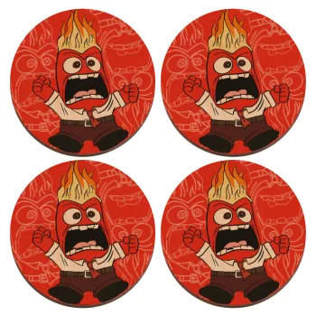 Inside Out θυμός, ΣΕΤ x4 Σουβέρ ξύλινα στρογγυλά plywood (9cm)