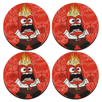 Inside Out Angry, SET of 4 round wooden coasters (9cm)