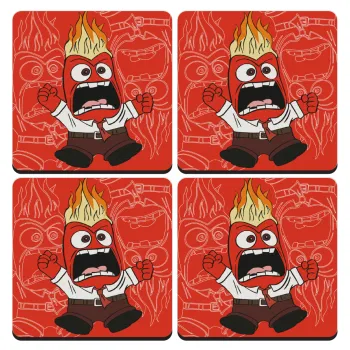 Inside Out Angry, ΣΕΤ 4 Σουβέρ ξύλινα τετράγωνα (9cm)