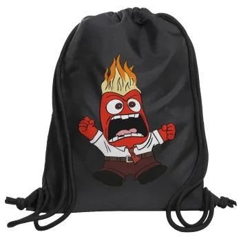 Inside Out Angry, Backpack pouch GYMBAG Black, with pocket (40x48cm) & thick cords