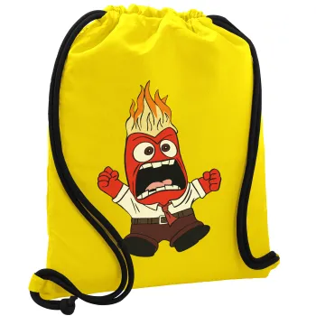Inside Out Angry, Backpack pouch GYMBAG Yellow, with pocket (40x48cm) & thick cords