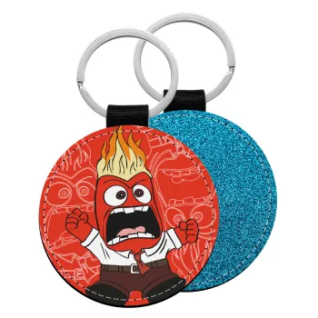 Inside Out Angry, Μπρελόκ Δερματίνη, στρογγυλό ΜΠΛΕ (5cm)