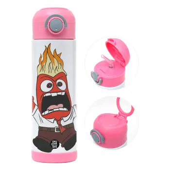 Inside Out Angry, Children's hot water bottle, stainless steel, with safety straw, PINK (500ml)