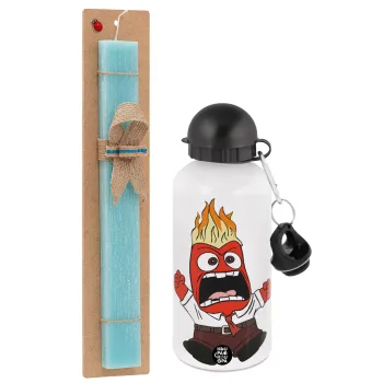Inside Out Angry, Easter Set, metallic aluminum water bottle (500ml) & scented flat candle (30cm) (TURQUOISE)