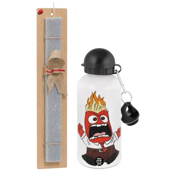 Inside Out θυμός, Πασχαλινή Λαμπάδα με παγούρι μεταλλικό  αλουμινίου (500ml) & κερί αρωματικό πλακέ (30cm) (ΓΚΡΙ)