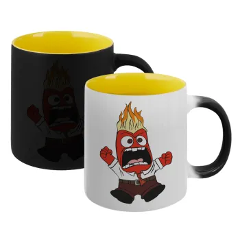 Inside Out Angry, Κούπα Μαγική εσωτερικό κίτρινη, κεραμική 330ml που αλλάζει χρώμα με το ζεστό ρόφημα