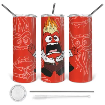 Inside Out Angry, Tumbler stainless steel 600ml, with metal straw & cleaning brush