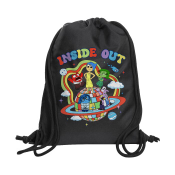 Inside Out, Backpack pouch GYMBAG Black, with pocket (40x48cm) & thick cords