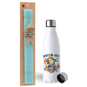 Inside Out, Easter Set, metallic stainless steel water bottle (750ml) & aromatic flat Easter candle (30cm) (TURQUOISE)