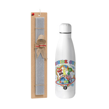 Inside Out, Easter Set, metallic stainless thermos bottle (500ml) & scented flat Easter candle (30cm) (GRAY)