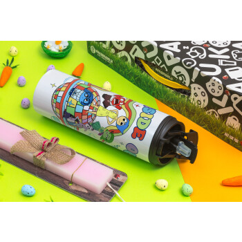 Inside Out, Easter candle,Travel Tumbler 2 Lids, with metal straw & cleaning brush & aromatic flat candle (30cm) (PINK)