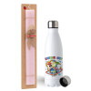 Easter Set, metallic stainless steel water bottle (750ml) & scented flat Easter candle (30cm) (PINK)