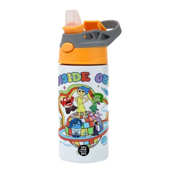 Inside Out, Παιδικό παγούρι θερμό, ανοξείδωτο, με καλαμάκι ασφαλείας, Πορτοκαλί/Γκρι (360ml) BPA-FREE