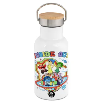 Inside Out, Μεταλλικό παγούρι θερμός (Stainless steel) Λευκό με ξύλινο καπακι (bamboo), διπλού τοιχώματος, 350ml