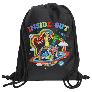 Inside Out, Τσάντα πλάτης πουγκί GYMBAG Μαύρη, με τσέπη (40x48cm) & χονδρά κορδόνια