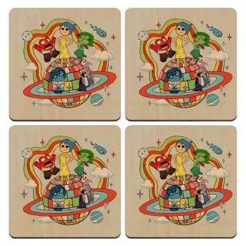 Inside Out, ΣΕΤ x4 Σουβέρ ξύλινα τετράγωνα plywood (9cm)