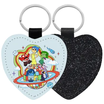 Inside Out, Μπρελόκ PU δερμάτινο glitter καρδιά ΜΑΥΡΟ