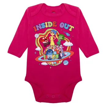 Inside Out, Μακρυμάνικο βρεφικό φορμάκι, 0-18 μηνών, ΡΟΖ, 100% Organic Cotton